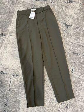 H&M Olive Green Cropped Tailored Tapered Pants